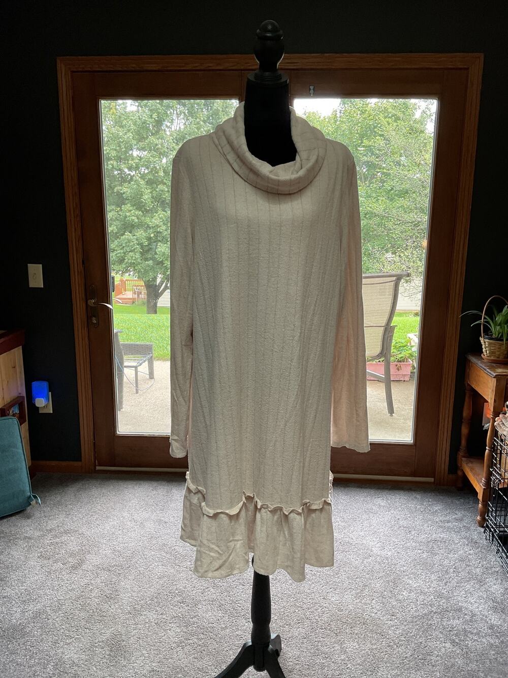 Dolan Cream Ribbed Cowl Neck Ruffle Hem Midi Dress XL